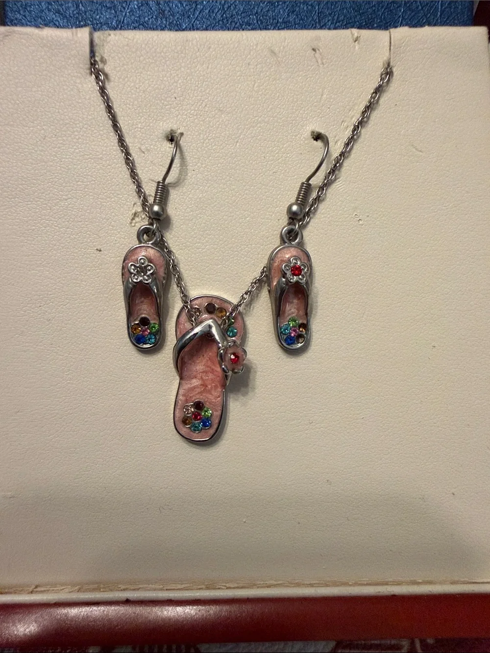 Pink Flip-Flop Pendant Necklace and Earrings Set